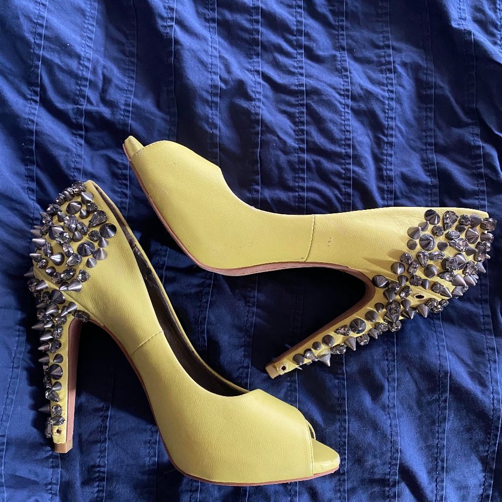 Sam Edelman Studded Peep Toe Neon Pumps Size 35.5